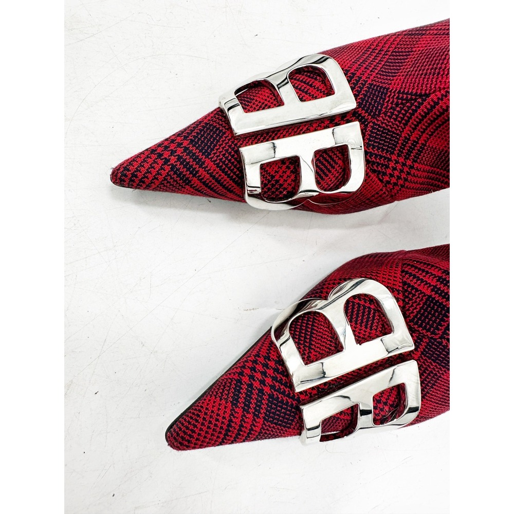 Balenciaga Knife Bootie 36 Red Plaid BB Logo Ankle Boots 548874 - Picture 9 of 10